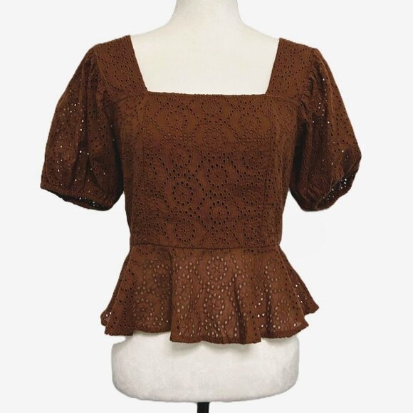 Band of Gypsies Tops - NWT Band of the Free Smock Peplum Crop Cotton Eyelet Boho Top Size Small Brown